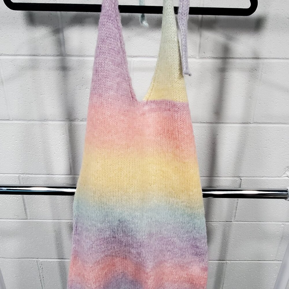 PRINCESS POLLY Rainbow Pastel Blair Halter Sweater Knit Mini Dress S/M